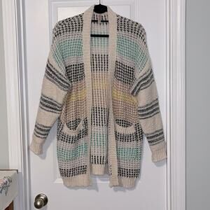 Jardin by Macris Striped Oversized Open Front Cardigan Sweater